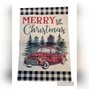 Merry Christmas, red truck garden flag.